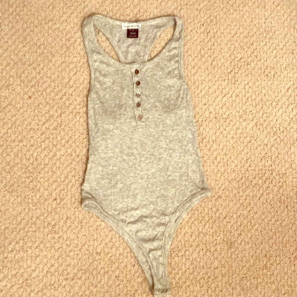 Blanc de blanc grey racer back leotard